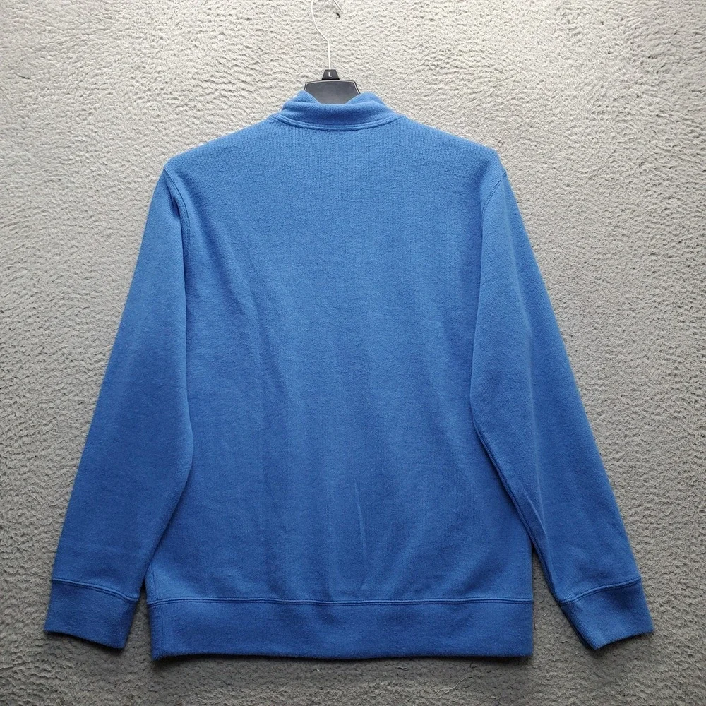 Lands' End Sweater Mens Large Blue Knit Ribbed Hem & Cuff Quarter Zip Pullover